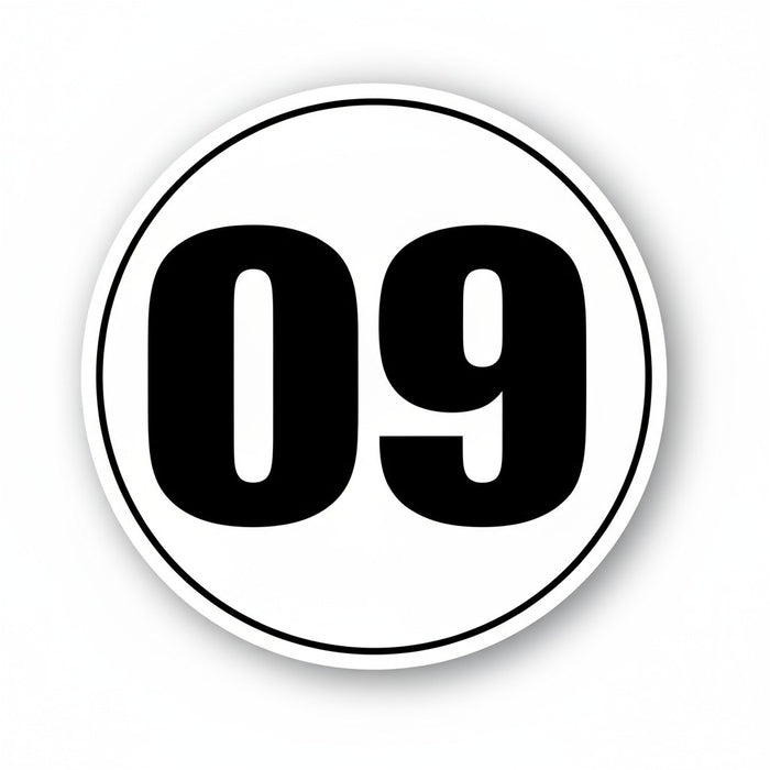 Two personalized race car circle number decals with thin outline, designed for customization and vehicle decoration by StickerBao.