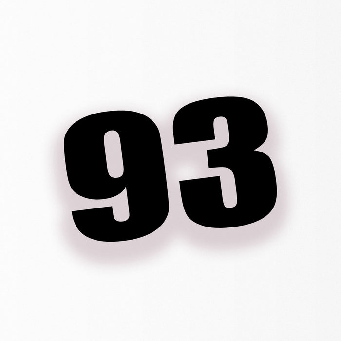Two personalized race car sticker decals with individual cut numbers from StickerBao, featuring bold black and white design.