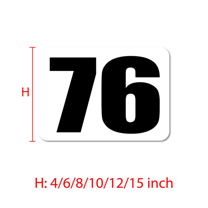 Two personalized rectangle race car sticker decals with numbers from StickerBao, designed for custom race car decoration.