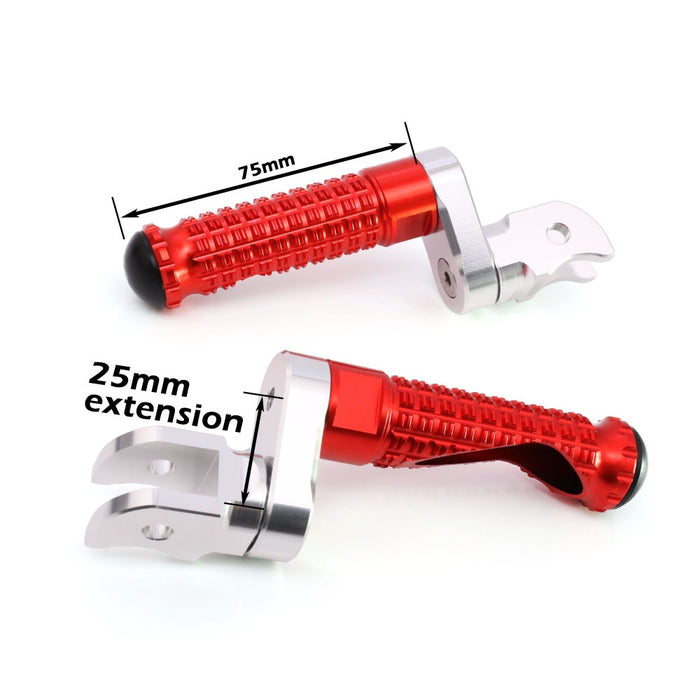 Rear 25mm extension foot pegs for Aprilia RSV1000 Tuono V4R by MC Motoparts, showing detailed metal construction.