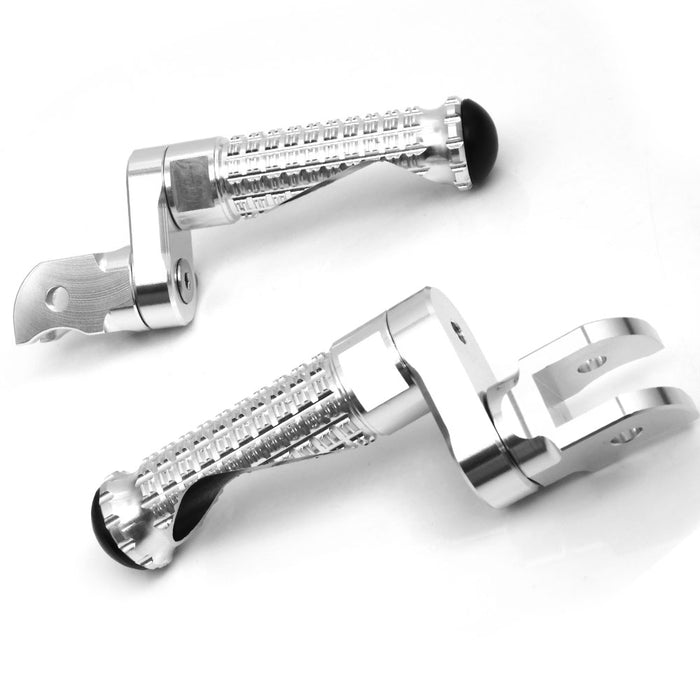 Rear 25mm extension foot pegs for Aprilia RSV1000 Tuono V4R by MC Motoparts, shown in black with mounting hardware.