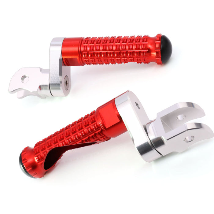 Rear 25mm extension foot pegs for Aprilia RSV1000 Tuono V4R by MC Motoparts, showing the sturdy metal design and mounting points.