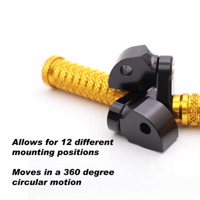 Black 25mm extension rear foot pegs for Aprilia RSV1000 Tuono V4R by MC Motoparts, detailed close-up of the pole and foot peg.