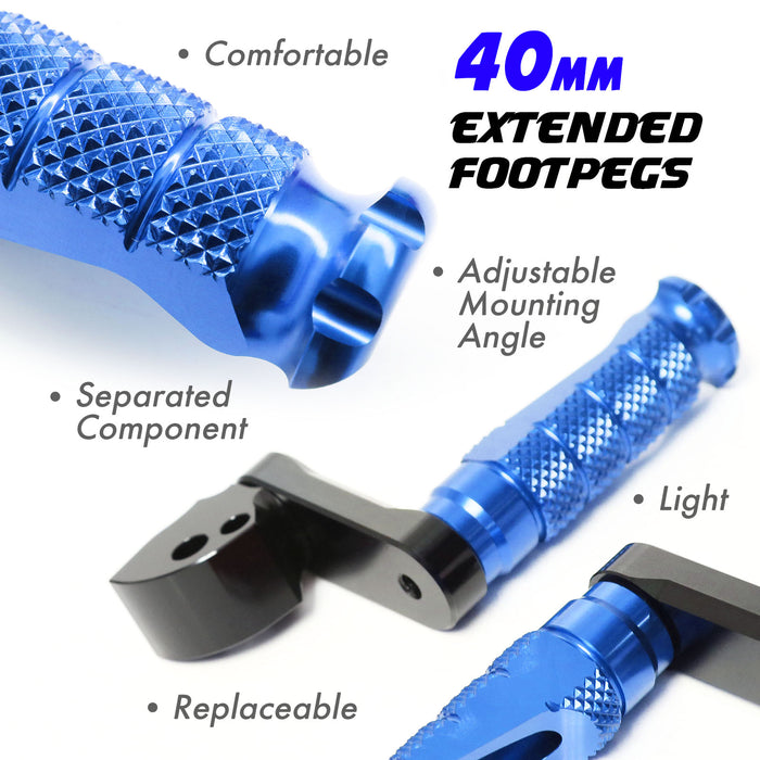 Rear 40mm adjustable foot pegs for Ducati Supersport 950 and Scrambler Nightshift by MC Motoparts, shown mounted on motorcycle.