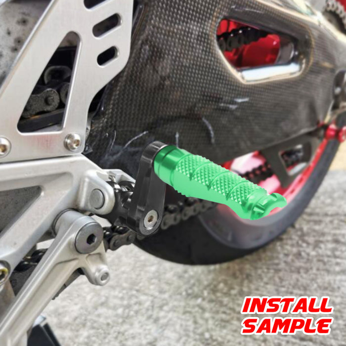 Rear 40mm adjustable foot pegs for Ducati Supersport 950, Scrambler Nightshift, by MC Motoparts, installed on motorcycle's rear.
