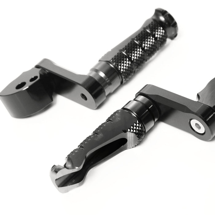 Rear 40mm adjustable extension foot pegs for Honda CBR1000RR-R, CB125R, Rebel 500 by MC Motoparts, featuring black finish.