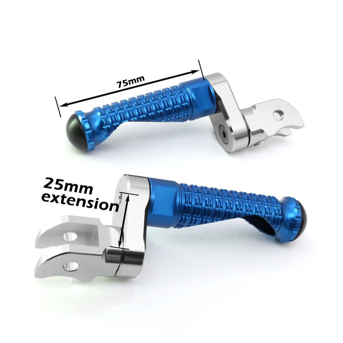 Rear 25mm extension foot pegs for Honda CBR1000RR-R, CB125R, Rebel 500 by MC Motoparts, showing metal foot peg with mounting hardware.