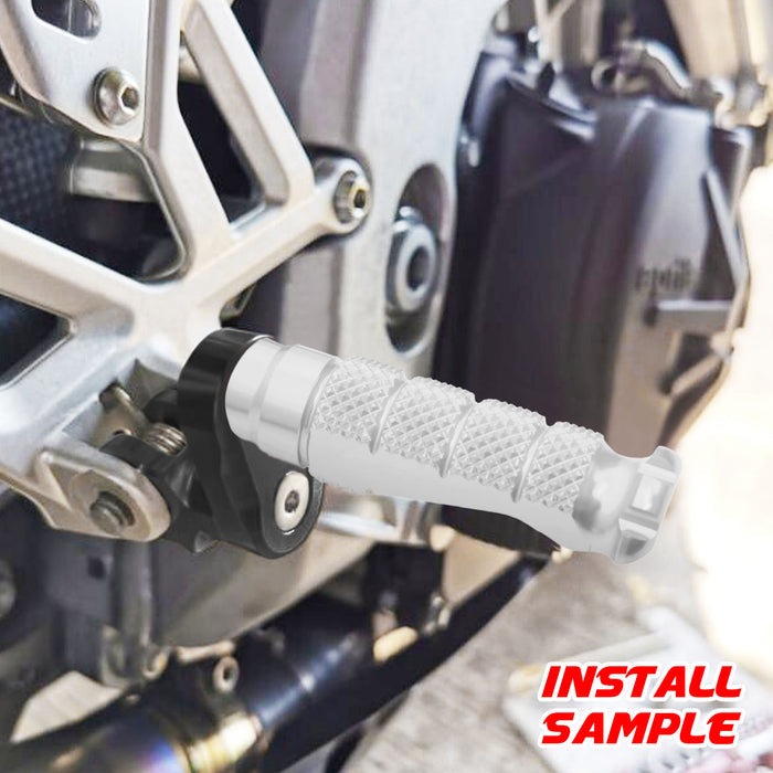 Rear 25mm extension foot pegs for Honda CBR1000RR-R, CB125R, Rebel 500 by MC Motoparts, shown installed on motorcycle.