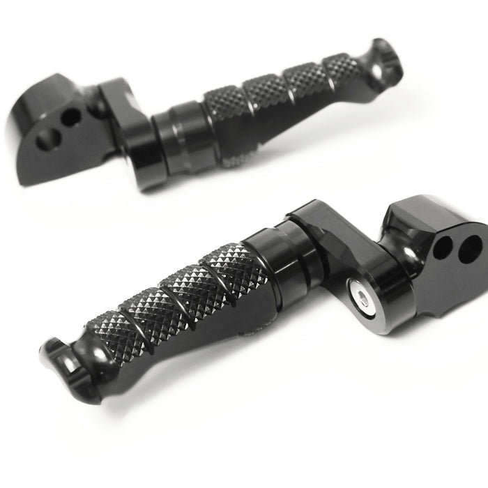 Rear 25mm adjustable foot pegs for Honda CBR1000RR-R, CB125R, Rebel 500 by MC Motoparts, shown in black with mounting hardware.
