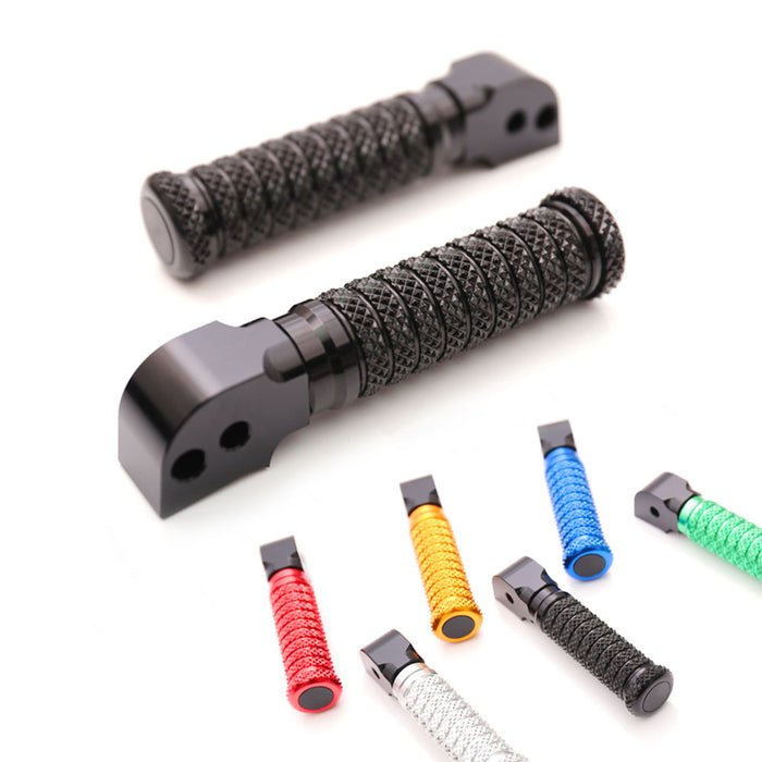 Rear MC Motoparts standard foot pegs for Honda CBR1000RR-R, CB125R, Rebel 500 motorcycle, shown in black metal.