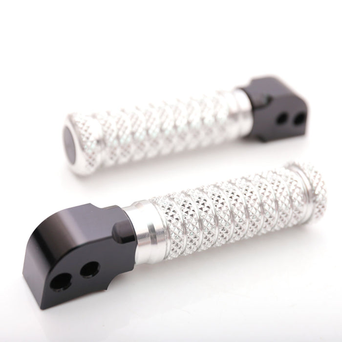 Rear MC Motoparts standard foot pegs for Honda CBR1000RR-R, CB125R, Rebel 500 motorcycle, shown in black with mounting hardware