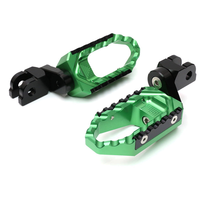 Rear 25mm extension foot pegs for Kawasaki ZH2, ZX-10R, Ninja 7, black touring wide foot pegs by MC Motoparts.