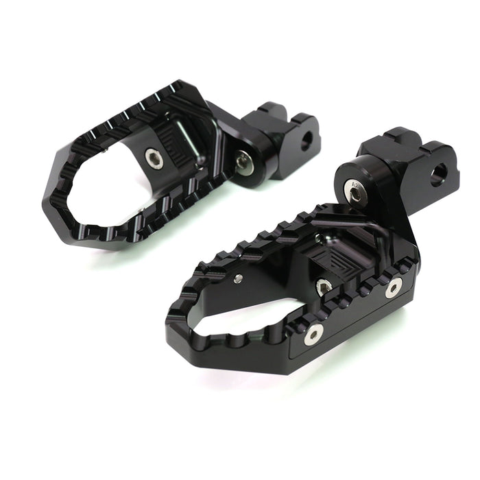 Rear 25mm extension touring foot pegs for Kawasaki ZH2, ZX-10R, Ninja 7, by MC Motoparts, featuring adjustable wide foot pegs.