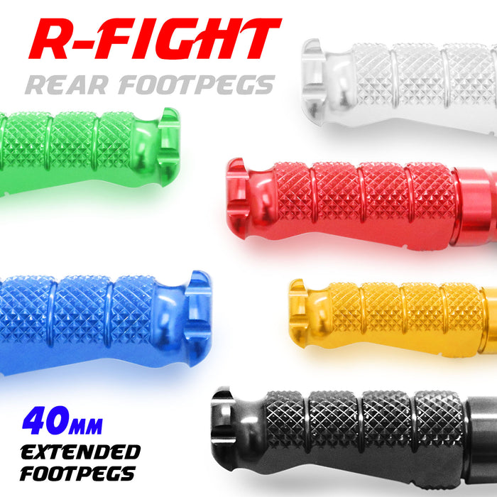 Rear 40mm extension foot pegs for Kawasaki ZH2, ZX-10R, Z E-1 Ninja by MC Motoparts, shown from the rear view.