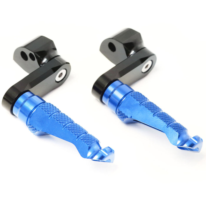 Rear 40mm extension foot pegs for Kawasaki ZH2, ZX-10R, Ninja 7, by MC Motoparts, shown from the rear view.