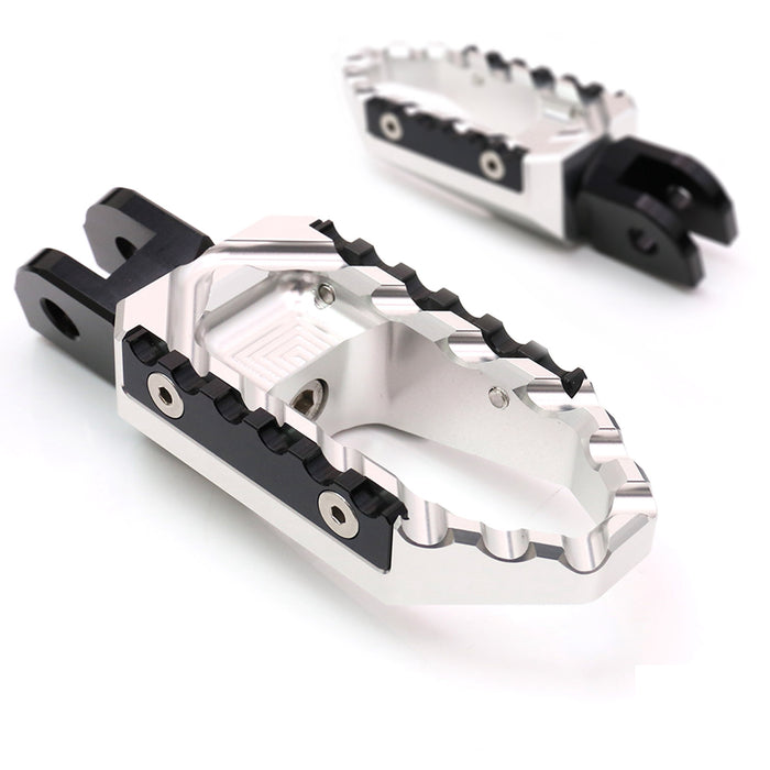 Rear MC Motoparts touring wide foot pegs for Kawasaki ZH2, ZX-10R, Z E-1 Ninja 7, and TRC touring motorcycles, black finish.