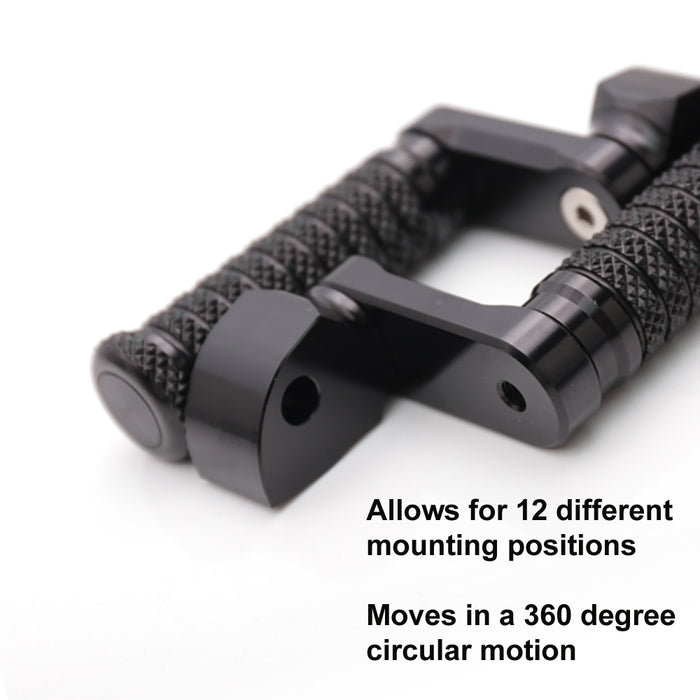 Black 40mm extension foot pegs for Kawasaki ZX-6R, ZX-9R, Ninja 650 motorcycle, adjustable pole design by MC Motoparts.