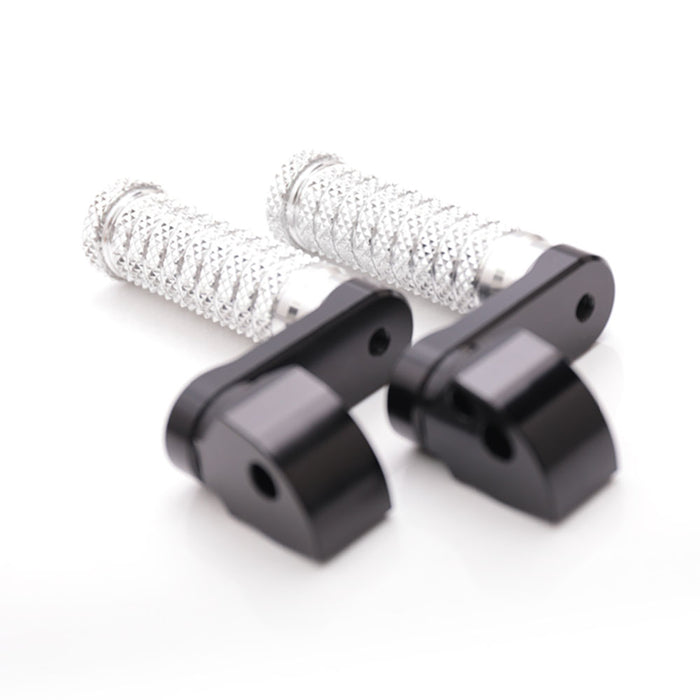 Black 40mm extension rear foot pegs for Kawasaki ZX-6R, ZX-9R, Ninja 650 from MC Motoparts, adjustable pole design.