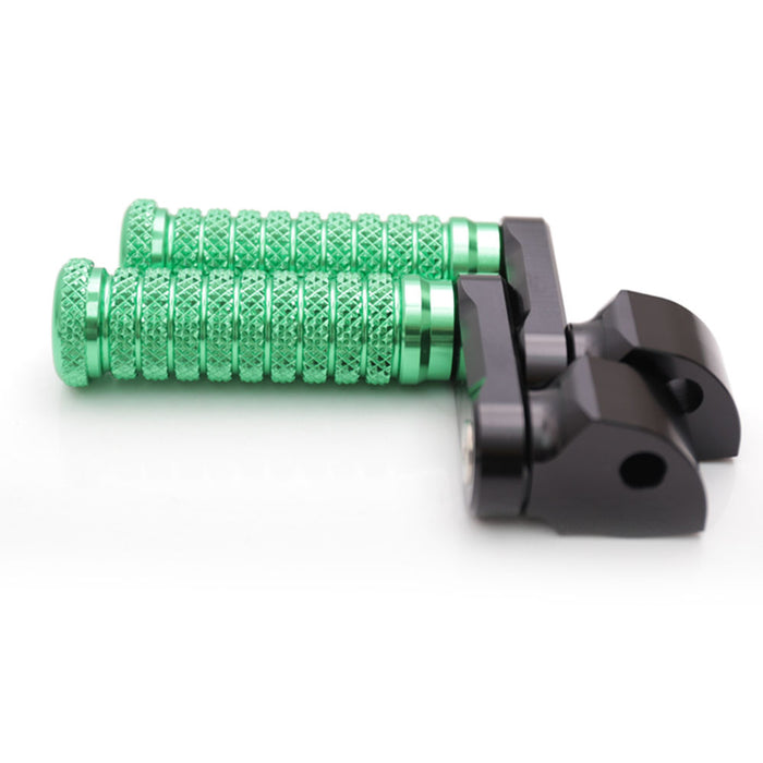 Black 40mm extension rear foot pegs for Suzuki Bandit GSF650 GSF1200, adjustable pole design by MC Motoparts.