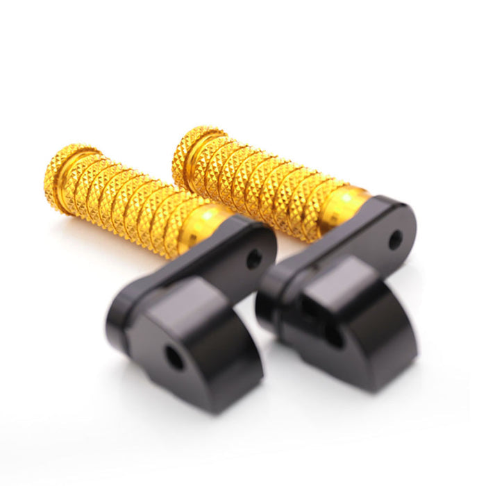 Black 40mm extension rear foot pegs for Suzuki SV650 and SV1000 motorcycle by MC Motoparts, with adjustable pole design.