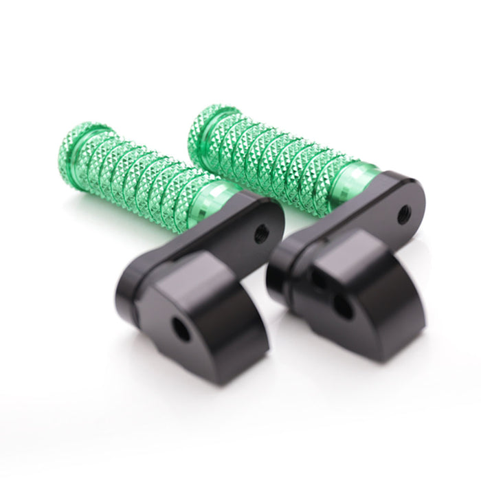 Black 40mm extension rear foot pegs for Suzuki SV650 and SV1000 motorcycle, made by MC Motoparts with adjustable poles.