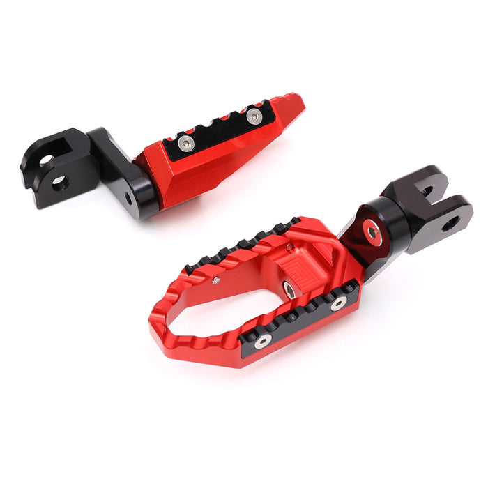 Rear 40mm extension touring foot pegs for Suzuki SV650 and SV1000 by MC Motoparts, featuring wide, comfortable footrests.