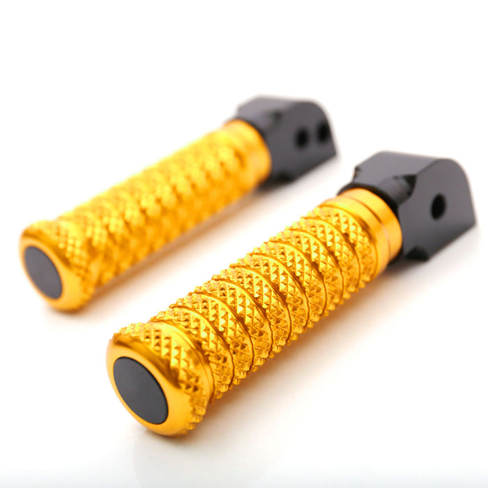 Rear MC Motoparts standard foot pegs for Yamaha MT-01, MT-07, MT-10, FZ1, FZ8, FZ6 bike models, black and gold finish