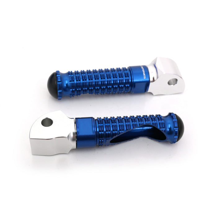 Rear MC Motoparts standard foot pegs for Yamaha TMAX 500, 530, VMAX1700, and XMAX motorcycle models, shown mounted on the bike.