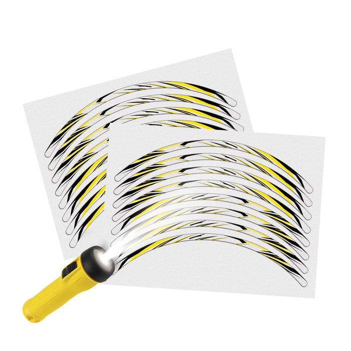 Reflective strip designer pattern wheel rim decal set for 17-inch rims, StickerBao SH12, featuring stylish reflective accents.