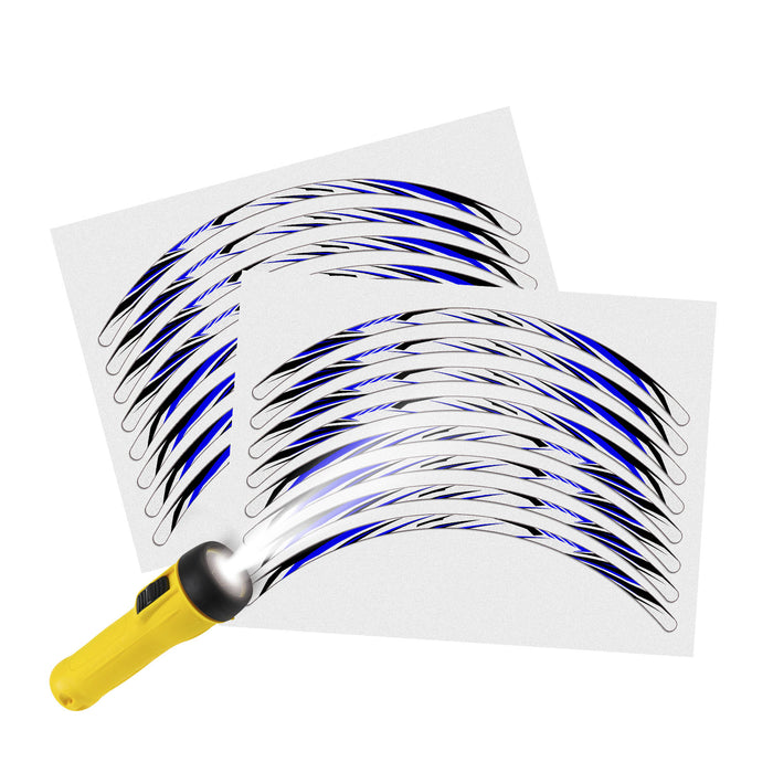 Blue reflective strip designer pattern for 17-inch wheel rim decal set by StickerBao, ideal for wheel stickers and rim decals.