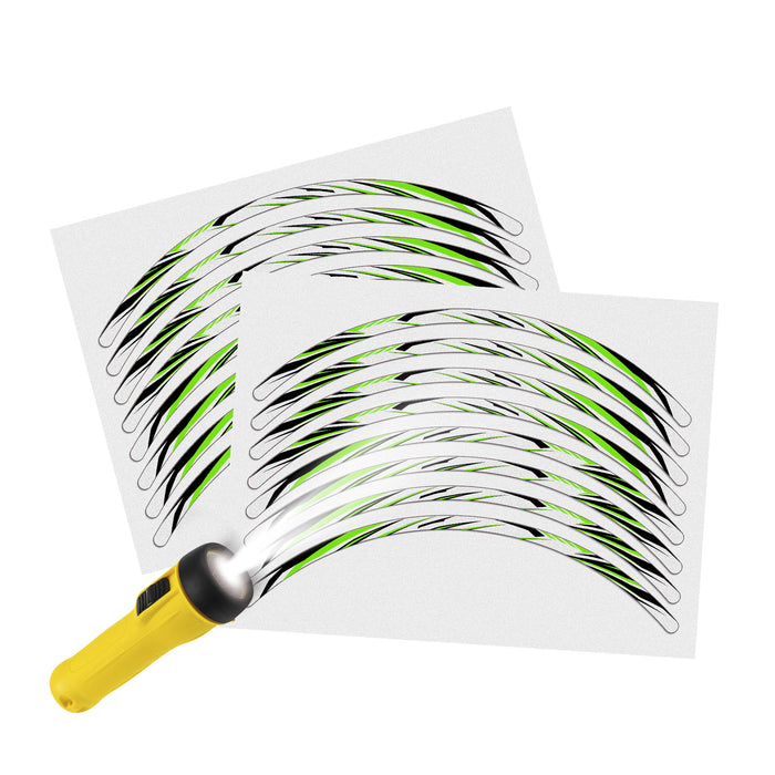 Reflective strip designer pattern wheel rim decal set for 17-inch rims by StickerBao, featuring stylish reflective wheel stickers.