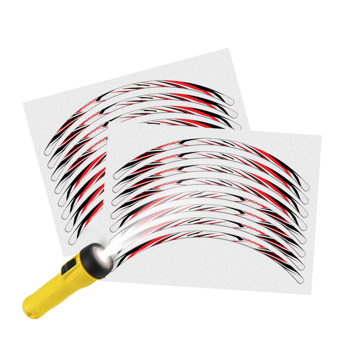 Reflective strip designer pattern for 17-inch wheel rim decal set by StickerBao, featuring vibrant reflective wheel stickers.