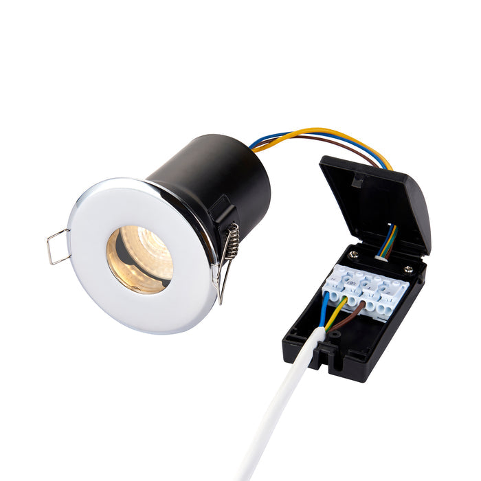 Saxby 50686 ShieldPlus IP65 Fire Rated, Dimmable, GU10 Downlight for Bathrooms in Polished Chrome