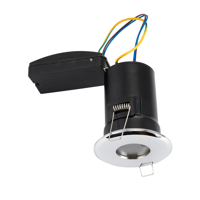 Saxby 50686 ShieldPlus IP65 Fire Rated, Dimmable, GU10 Downlight for Bathrooms in Polished Chrome
