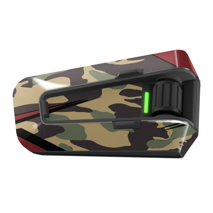 Cardo Packtalk Edge sticker with glossy woodland camouflage vinyl skin from MC Motoparts, tactical camo series for motorcycle communication device
