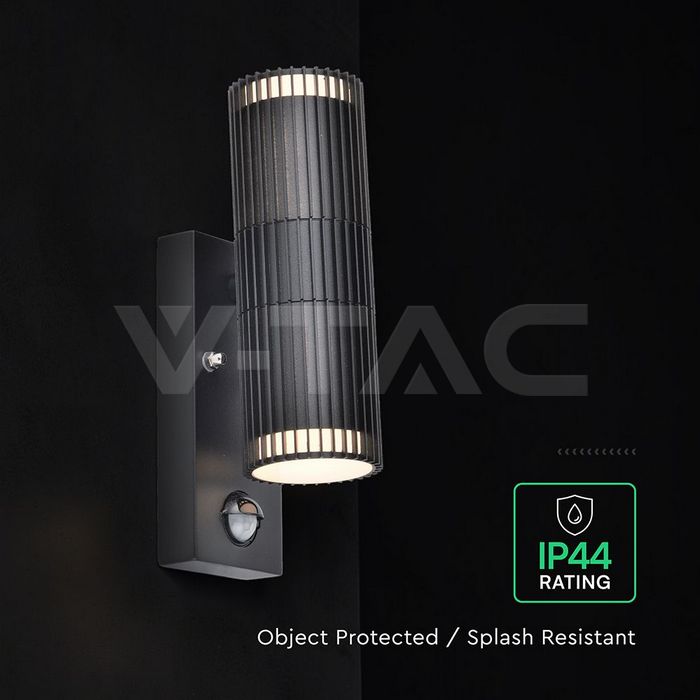 V- tac 24307 VT-10175PIR GU10 Wall Light Holder Double Head IP44 PIR Sensor