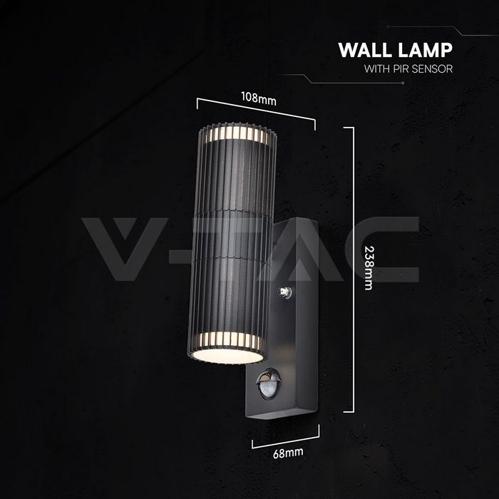 V- tac 24307 VT-10175PIR GU10 Wall Light Holder Double Head IP44 PIR Sensor