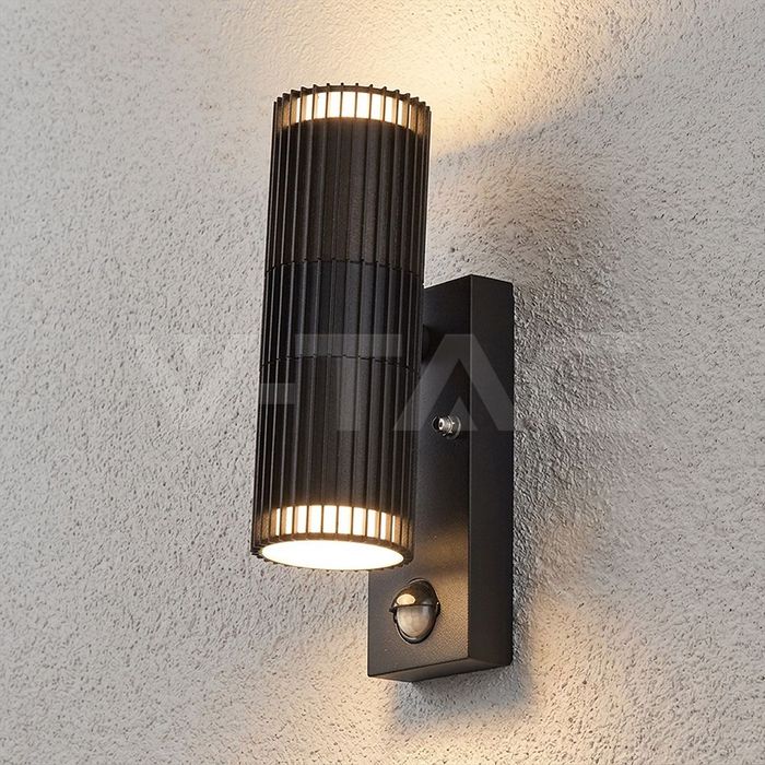 V- tac 24307 VT-10175PIR GU10 Wall Light Holder Double Head IP44 PIR Sensor