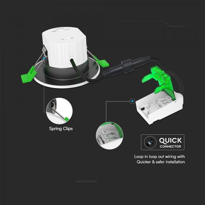 V-tac PACK OF 6 VT-DL0508A 5W/8W LED FIRE RATED DOWNLIGHT FLICKER FREE 4IN1 DIMMABLE (236126)
