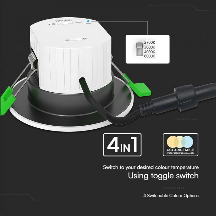 V-tac PACK OF 6 VT-DL0508A 5W/8W LED FIRE RATED DOWNLIGHT FLICKER FREE 4IN1 DIMMABLE (236126)