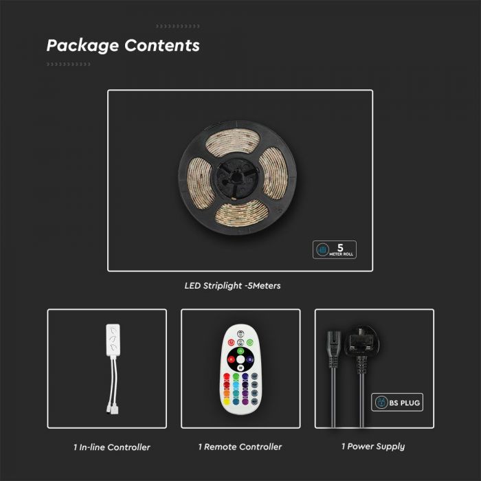 V-Tac VT-5050 Complete 5-Meter RGB+3IN1 Smart LED Strip Kit works w. Alexa & Google Home
