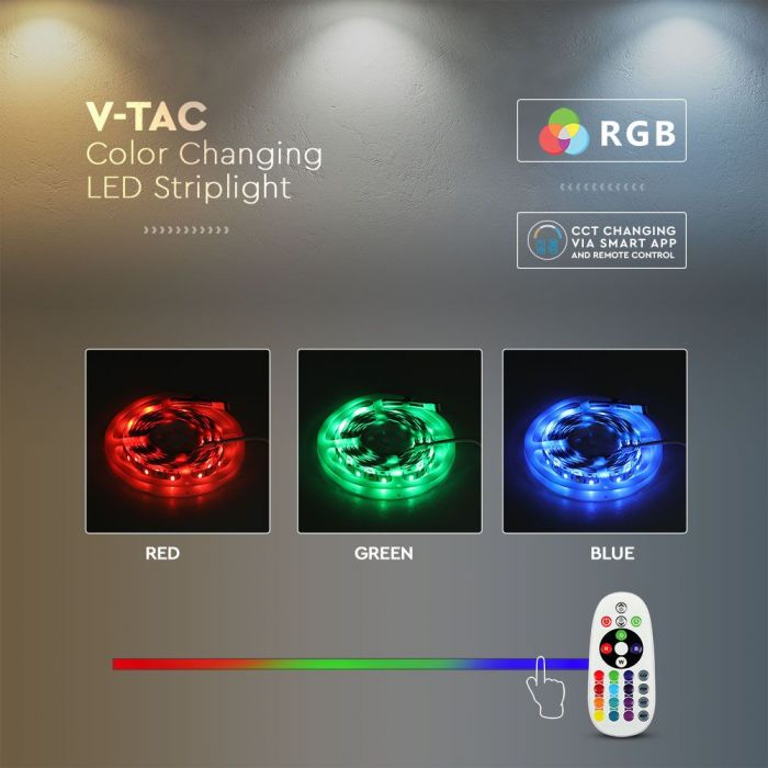 V-Tac VT-5050 Complete 5-Meter RGB+3IN1 Smart LED Strip Kit works w. Alexa & Google Home